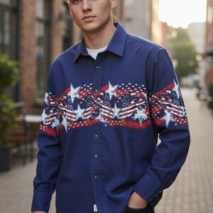 Panhandle Slim Navy and Red patriotic Shirt Sz.L